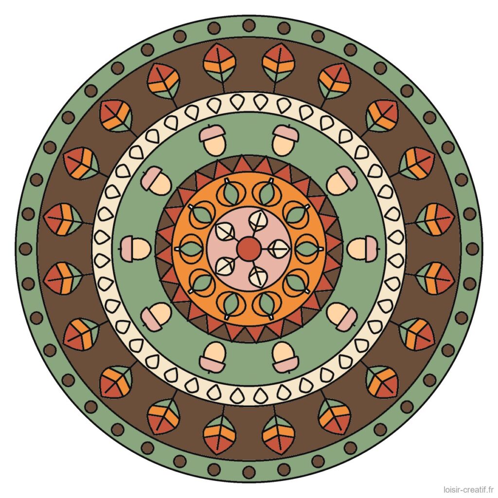 Des mandalas d'automne à colorier, et un à composer avec de vraies feuilles mandala automne exemple colorie